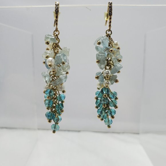 Ali Khan crystal glass bead cluster cascade drop earring aquamarine sky blue - Picture 6 of 6